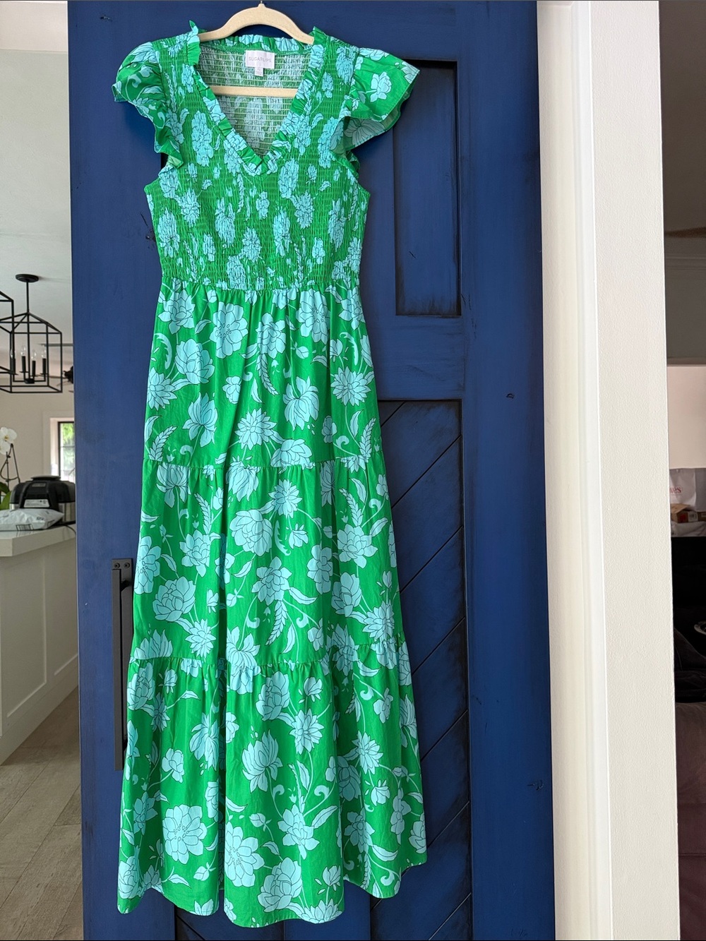 Sugarlips Green and Aqua Floral Smocked Top maxi dress